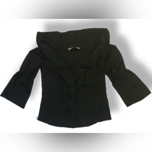 Zara Basic Black Off The Shoulder Collar Bell Flare Sleeve‎ Hidden Button BB110 - Picture 1 of 5